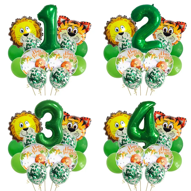 חדש ירוק יער טייגר האריה בעלי החיים בלוני סט ירוק מספרי מסיבת יום הולדת קישוט בלונים