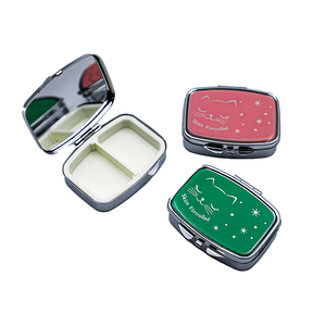 Custom Pattern <b>Mirror</b> Inside 2 Compartment Stainless Steel Pill Organizer Pill Container Pill <b>boxes</b> with Easy Push-Button - Product Image 1