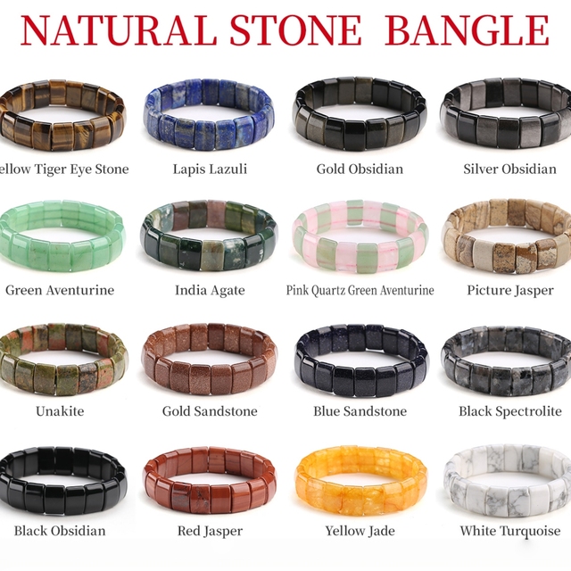 JD GEMS Wholesale 10x14mm Natural Crystal Stone Stretch Bangle Multilcolor Stone Beads Yoga Rectangle Beads Bracelet