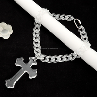 Collier tendance personnalisé pour homme 2025 – Chaîne cubaine avec pendentif cœur et croix en acrylique transparent – Bijoux hip-hop sur mesure