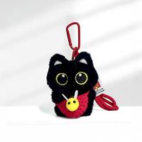 Pendentif chat noir super mignon en peluche, avec cordon tressé à la main, disponible en plusieurs couleurs, cadeau pour amis
