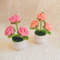 Mini fleurs en tricot en pot (100% laine) très vendues, décoration pour la maison, le bureau, la voiture, cadeaux de mariage islamiques faits à la main Toplin