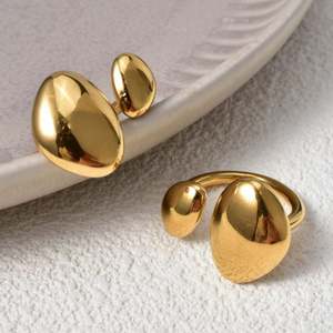 Bague ouverte géométrique en acier inoxydable plaqué or 18 carats pour femme, tendance, cadeau de mariage, fiançailles, fête, anniversaire - Product Image 3