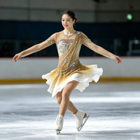 Robe de patinage artistique dégradé champagne avec strass et maille, manches longues, pour enfants et adultes, tenue de performance pour compétition sur glace
