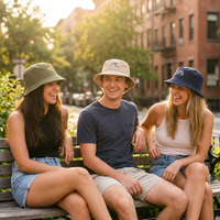 Chapeau Bob de Pêcheur Personnalisé en Coton Sergé Anti-UV UPF 50+ avec Logo Brodé, Large et Multicolore, pour Hommes et Femmes, Vente en Gros