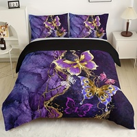 Parure de lit 3 pièces style chinois en microfibre polyester brodée 200TC, impression 3D noire, ODM/OEM, vente chaude