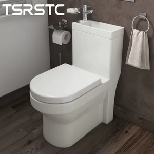Ensemble <span class=keywords><strong>WC</strong></span> et Lavabo Combiné Céramique Chic Luxe Économique avec Vasque sur Toilettes - Product Image 1