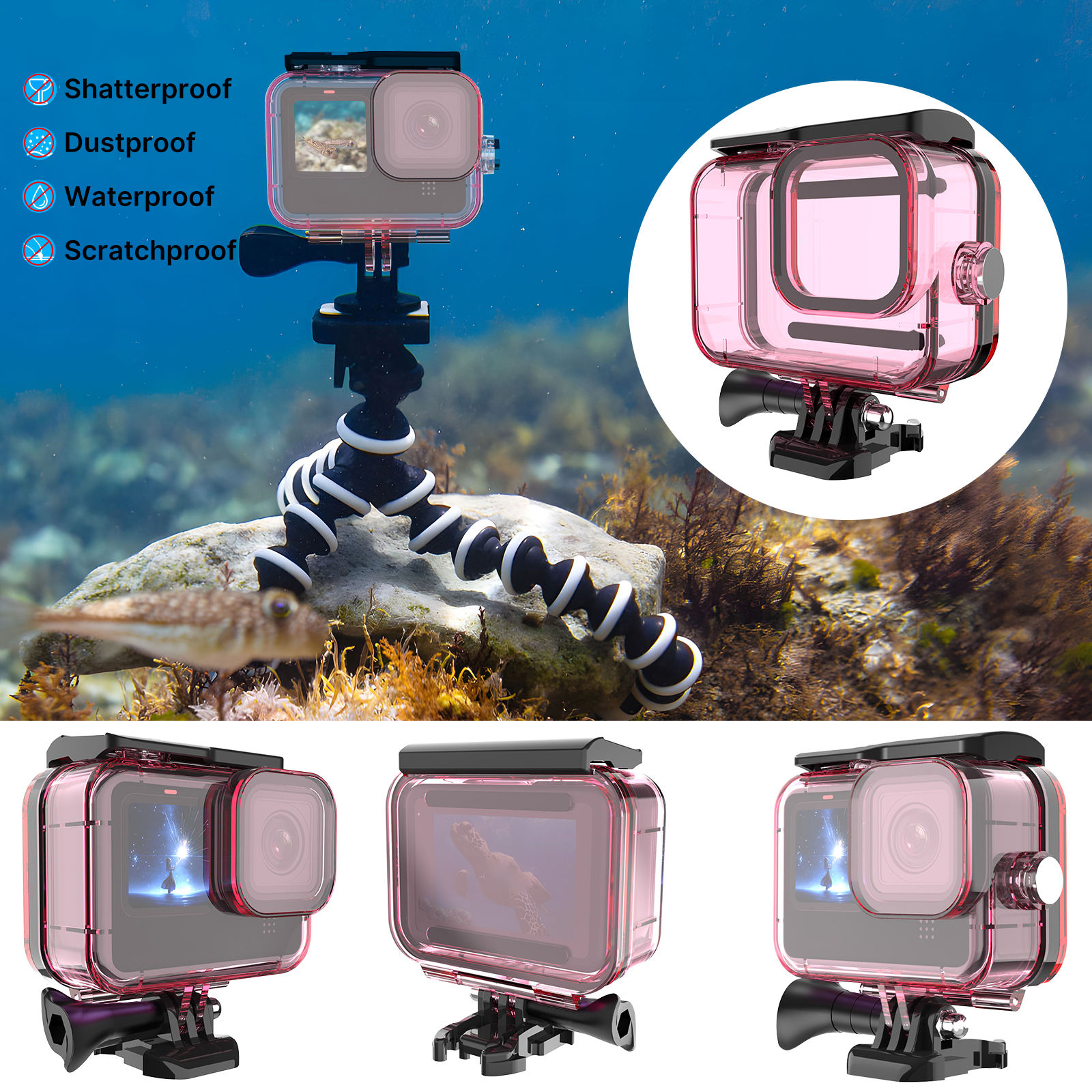 HONGDAK 60m Action Sports Camera Accessories Waterproof Housing Diving Case Optical Filters Camera Len Filter for GoPro Hero13