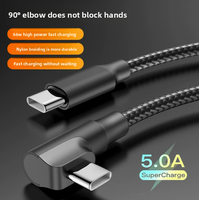 Câble de charge rapide 3-en-1 60W 3A Type-C vers Type-C coudé, en stock, cordon rotatif à 180 degrés, câble de données