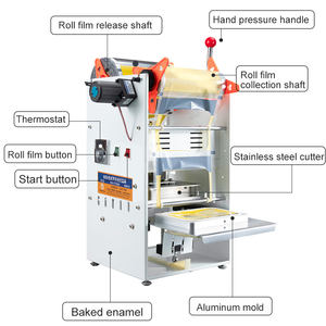 מיכל מזון מהיר מכונת איטום מגש פלסטיק עטוף משקה ידני נייר סיתום ידני אריזת סרט עבור מזון - Product Image 2