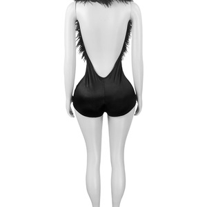 <span class=keywords><strong>Tuta</strong></span> Elegante Americana da <span class=keywords><strong>Donna</strong></span> con Piume, Scollo Profondo a V, Halter, Aderente, Sexy, Monopezzo con Pantaloncini <span class=keywords><strong>in</strong></span> <span class=keywords><strong>Raso</strong></span> Elasticizzato - Product Image 6