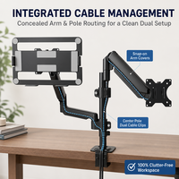 Support de bureau à ressort à gaz pour moniteur et ordinateur portable avec colonne centrale de 525 mm, support entièrement articulé compatible avec les écrans de 13 à 32 pouces BL07-01