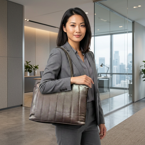 Pochette en cuir de vache véritable pour femmes, fermeture à glissière, grande capacité, légère, durable, écologique, imperméable, pliable - Product Image 1