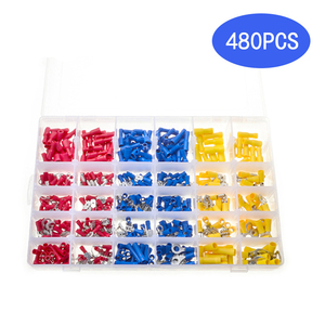 480PCS Insulated Cable Connector <b>Crimp</b> Spade Butt Ring Fork <b>Set</b> Ring Lugs Laminated Terminals Kit - Product Image 3
