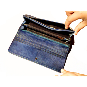 Portefeuilles pour femmes en cuir véritable avec motif de <span class=keywords><strong>libellule</strong></span> bleue, portefeuilles longs pour femmes, portefeuilles en cuir de vache, pochettes - Product Image 3