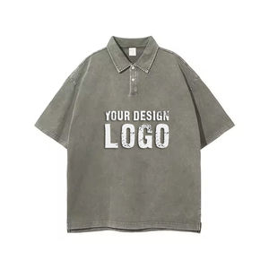 Customized Pattern Cotton Loose Vintage <b>Men's</b> Polo T <b>Shirt</b> Street Hip Hop Turn-Down <b>Collar</b> Acid Wash <b>Men</b> T <b>Shirts</b> - Product Image 6