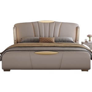 <span class=keywords><strong>Letto</strong></span> Moderno in Pelle con Testiera Trapuntata Regolabile, Base Crema con Dettagli Dorati e Luci LED, Spazio di Archiviazione Integrato - Product Image 3