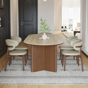 Francese retrò 6 posti <span class=keywords><strong>tavolo</strong></span> da pranzo Set di mobili in legno nordico moderno noce finitura casa anticato ristorante <span class=keywords><strong>tavolo</strong></span> da pranzo - Product Image 3