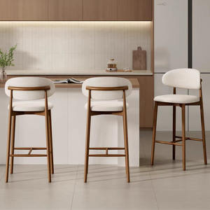 Meubles de <span class=keywords><strong>bar</strong></span> à la maison moderne nordique cadre en bois massif tabouret de <span class=keywords><strong>bar</strong></span> haut chaise de cuisine rembourrée confortable avec dossier incurvé - Product Image 5