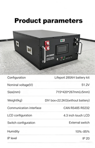 Boîtier de batterie LiFePO4 48V 280Ah pour kits de stockage d'énergie solaire DIY, avec BMS JK V19 200A et écran 4,3 pouces - Product Image 3