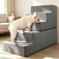 Maßgefertigte 5-Stufen Faltbare Hundetreppe Memory-Schaum Haustierstufen mit Abnehmbarem Bezug für Kleine Hunde Hohe Betten