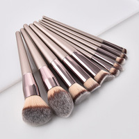 Ensemble complet de 10 pinceaux de maquillage couleur or champagne, pour fond de teint, poudre libre, blush, anticernes, fard à paupières, ensemble professionnel