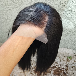 Perruque U-Part en dentelle suisse, cheveux vierges noirs naturels, longueur moyenne, avec baby hair, base en dentelle transparente, vente en gros - Product Image 1