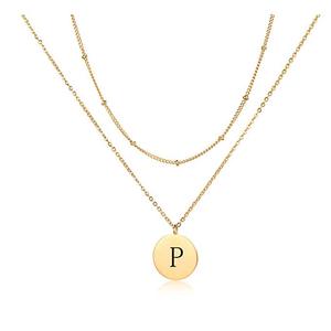 Bijoux en or 18 carats, chaîne à <span class=keywords><strong>double</strong></span> perles en acier inoxydable, <span class=keywords><strong>collier</strong></span> <span class=keywords><strong>multicouche</strong></span> personnalisé avec lettre initiale gravée pour femmes - Product Image 1