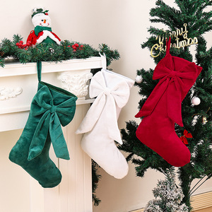 Nouvelles chaussettes de Noël en peluche de 18 pouces, couleur unie, broderie personnalisée, haute qualité, avec nœud - Product Image 4