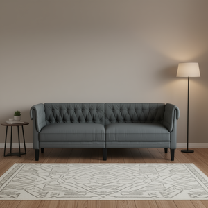 Divano Chesterfield Grigio Scuro a Tre Posti con Schienale Trapuntato, Rivestimento in Tessuto, Arredamento per Soggiorno - Product Image 2