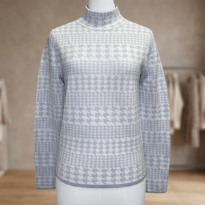Pull décontracté pour femme en laine mérinos tricoté à carreaux, col roulé épais, anti-plis, respirant, motif rose sur le devant, idéal pour l'hiver et le ski - Product Image 3