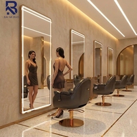 Miroir de salon LED doré de luxe, miroir pleine longueur pour coiffure, station de coiffage professionnelle pour barbier, miroir de beauté rétroéclairé OEM