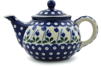 Théière en céramique bleu marine avec infuseur, motif petites marguerites, globe bleu en grès