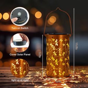 Lanternes de jardin suspendues d'extérieur étanches à LED en métal ajouré en forme de libellule à énergie solaire - Cadeau de Noël chinois - Product Image 4
