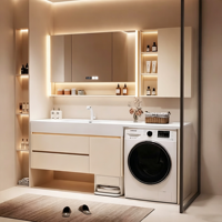 Meuble-lavabo de salle de bain intégré moderne avec machine à laver et lavabo, comptoir de lavage pour toilettes