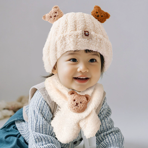 Conjunto de Dos Piezas de Gorro y Bufanda de Felpa para Niños de Otoño e Invierno, Forrado de Felpa para Mayor Calidez, Lindo Gorro de Felpa para Bebés - Product Image 2