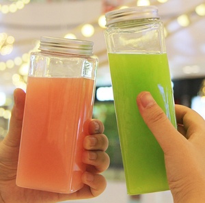 Bouteilles carrées en PET de 400/500/600 ml (14/16/20 oz) avec bouchon en aluminium et pailles, sérigraphie pour jus, bubble tea, soda et champagne - Product Image 2