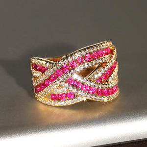 Anillo de cóctel T0805 de oro macizo de 18 quilates con rubí y diamantes engastados en pavé, diseño geométrico, joyería fina para boda de mujer - Product Image 5