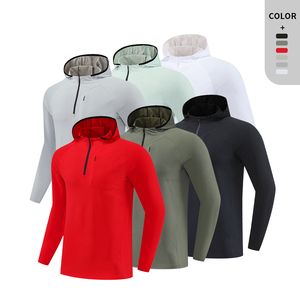 Mens Solid Color Fitness Elastic Breathable Quick Drying Half Zip Slim Fit Sports - Product Image 1