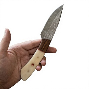 Cuchillo de Supervivencia y Caza de Acero de Damasco con Hoja Fija Tipo Drop Point, Mango de Madera Pakka Azul, Garantía de 3 Años, Personalizable - Product Image 1