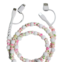 PRÉCOMMANDE – Cordon perlé en acrylique blanc mis à jour avec confettis, chargeur USB portable multifonction 4-en-1 pour iPhone