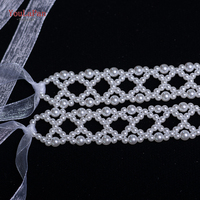 YouLaPan Collier ras-du-cou romantique pour mariée, en perles tressées avec nœud en ruban d'organza fluide, pour mariage à la plage, fuite en mariage, fête VG106