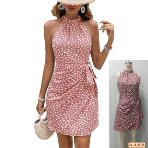 Robes décontractées Robe sexy à pois et lacets Robe tunique sans manches anti-rides Robe à volants dos nu pour femmes - Product Image 3