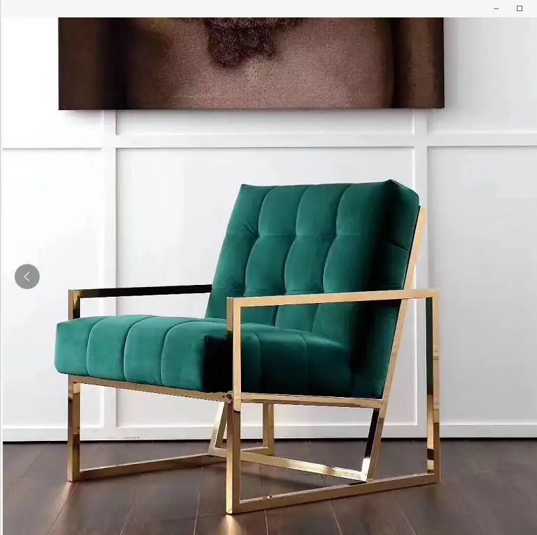 เก้าอี้โซฟาปรับเอนได้สำหรับร้านกาแฟที่ทำจากผ้ากำมะหยี่สีทองที่หุ้มกรอบโลหะสไตล์ใหม่