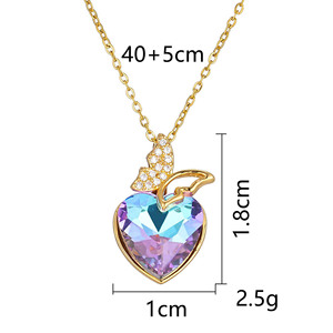 Collier Pendentif Sportif en Cuivre et Cristal Synthétique Ocean Heart, Chaîne de Clavicule en Bambou pour Femme, Luxe Léger et Niche, Rose d'Amour - Product Image 6