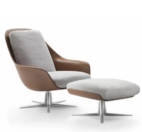 Moderner Luxus Einzel-Ledersessel Edelstahl Drehbares Design Verstellbarer Sessel Wohnzimmer Freizeitmöbel