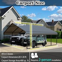 Abri de voiture en métal robuste 20x20 pieds, toit plat, acier galvanisé, abri de garage portable toutes saisons, pour 2 voitures, abri pour bateau