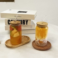 Verre en borosilicate en forme de canette de 550 ml (18 oz) avec couvercle en bambou et paille, verre à bière en forme de canette, gobelet en verre en forme de canette