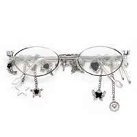 2025 nouveau japonais Premium Y2K étoile diamant petit cadre argenté ovale Anti-bleu optique et lunettes de soleil pour femmes
