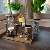Porte-stylo créatif 3D en plastique style antique avec sable mouvant, cadeau d'affaires, veilleuse blanche circulaire à changement de couleur